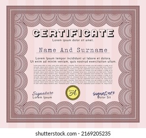 Red Classic Certificate or Diploma template.  Beauty design.  Complex background.  Vector illustration. 