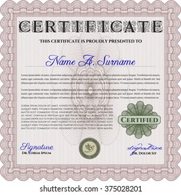 Red Classic Certificate or Diploma template. Money Pattern design. 