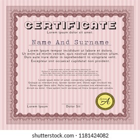 Red Classic Certificate template. Artistry design. Easy to print. Vector illustration. 