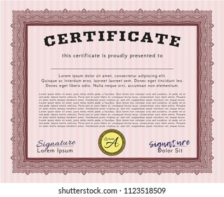 Red Classic Certificate template. With background. Beauty design. Vector illustration. 