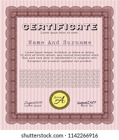 Red Classic Certificate template. With background. Lovely design. Customizable, Easy to edit and change colors. 