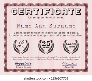 Red Classic Certificate template. With background. Vector illustration. Perfect design. 