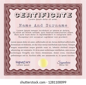 Red Classic Certificate template. Beauty design. With guilloche pattern. Vector illustration. 