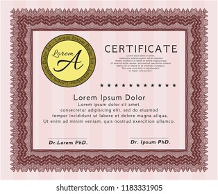 Red Classic Certificate template. With complex linear background. Money style design. Customizable, Easy to edit and change colors. 