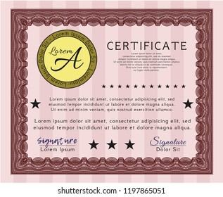 Red Classic Certificate template. With complex linear background. Money design. Vector illustration. 