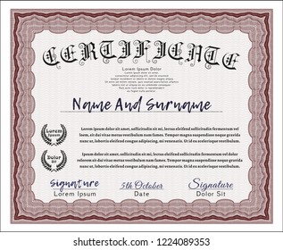 Red Classic Certificate template. With complex background. Artistry design. Customizable, Easy to edit and change colors. 