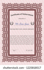 Red Classic Certificate template. With complex linear background. Money Pattern design. Customizable, Easy to edit and change colors. 
