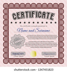 Red Classic Certificate template. With complex background. Vector illustration. Perfect design. 