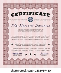 Red Classic Certificate template. With complex linear background. Superior design. Detailed. 