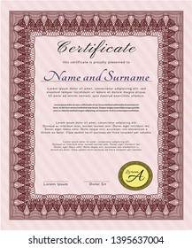 Red Classic Certificate template. Complex background. Detailed. Elegant design. 