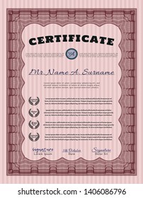 Red Classic Certificate template. Complex background. Customizable, Easy to edit and change colors. Good design. 