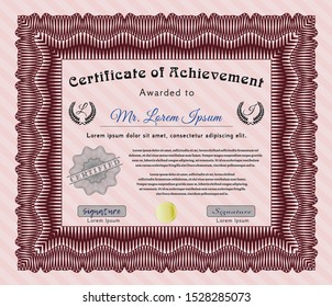 Red Classic Certificate template. With complex linear background. Customizable, Easy to edit and change colors. Perfect design. 