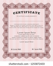 Red Classic Certificate template. Customizable, Easy to edit and change colors. With great quality guilloche pattern. Nice design. 