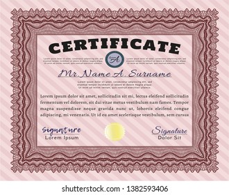 Red Classic Certificate template. Customizable, Easy to edit and change colors. With complex linear background. Money Pattern. 