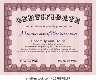 Red Classic Certificate template. Customizable, Easy to edit and change colors. With linear background. Sophisticated design. 
