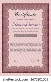 Red Classic Certificate template. Customizable, Easy to edit and change colors. With guilloche pattern. Money Pattern design. 