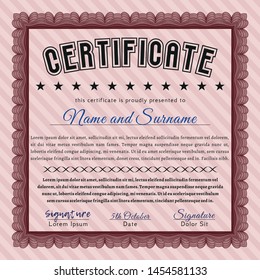 Red Classic Certificate template. Detailed. With complex linear background. Superior design. 