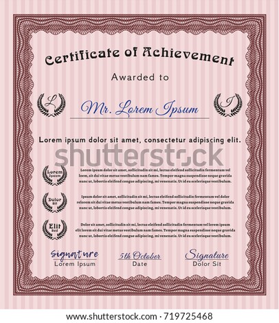 Red Classic Certificate template. Detailed. With great quality guilloche pattern. Money design. 
