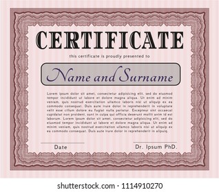 Red Classic Certificate template. Easy to print. Vector illustration. Lovely design. 