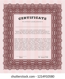 Red Classic Certificate template. Easy to print. Customizable, Easy to edit and change colors. Money Pattern. 