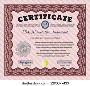 Red Classic Certificate template. Easy to print. Vector illustration. Excellent design. 