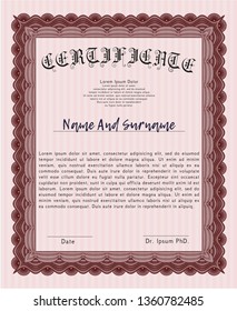 Red Classic Certificate template. Easy to print. Detailed. Money Pattern. 