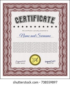 Red Classic Certificate template. Easy to print. Artistry design. Customizable, Easy to edit and change colors. 