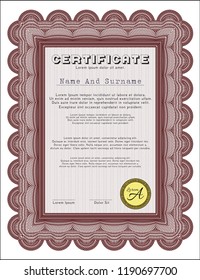 Red Classic Certificate template. Elegant design. Detailed. Complex background. 