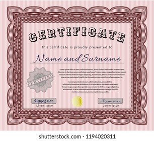 Red Classic Certificate template. Elegant design. Detailed. With linear background. 