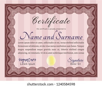 Red Classic Certificate template. Elegant design. With guilloche pattern. Detailed. 