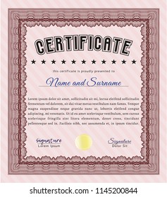 Red Classic Certificate template. Good design. With great quality guilloche pattern. Detailed. 