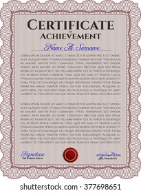 Red Classic Certificate template. With great quality guilloche pattern. Money Pattern. Award. 