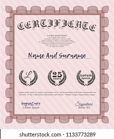 Red Classic Certificate template. With guilloche pattern and background. Vector illustration. Money Pattern design. 