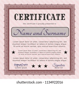 Red Classic Certificate template. With guilloche pattern and background. Customizable, Easy to edit and change colors. Sophisticated design. 