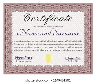 Red Classic Certificate template. With guilloche pattern. Customizable, Easy to edit and change colors. Beauty design. 