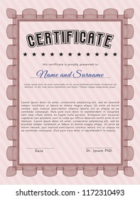 Red Classic Certificate template. With guilloche pattern. Vector illustration. Money style design. 