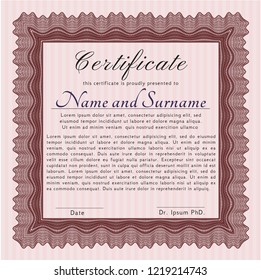 Red Classic Certificate template. With guilloche pattern and background. Detailed. Excellent design. 