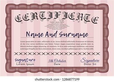 Red Classic Certificate template. With guilloche pattern. Customizable, Easy to edit and change colors. Good design. 