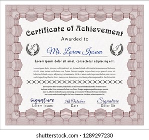 Red Classic Certificate template. With guilloche pattern. Vector illustration. Cordial design. 