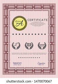 Red Classic Certificate template. With guilloche pattern and background. Vector illustration. Money style design. 