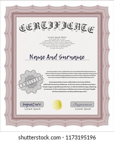 Red Classic Certificate template. With linear background. Detailed. Money style design. 