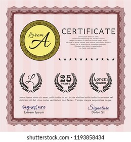 Red Classic Certificate template. With linear background. Vector illustration. Artistry design. 