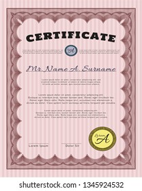 Red Classic Certificate template. With linear background. Vector illustration. Modern design. 