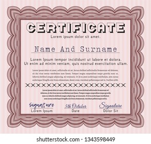 Red Classic Certificate template. Lovely design. With great quality guilloche pattern. Vector illustration. 