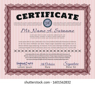 Red Classic Certificate template. Modern design. Detailed. With guilloche pattern. 