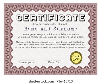 Red Classic Certificate template. Modern design. Complex background. Vector illustration. 