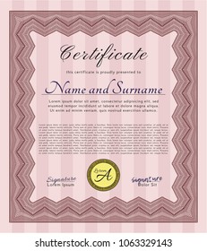 Red Classic Certificate template. Money Pattern design. Easy to print. Customizable, Easy to edit and change colors. 