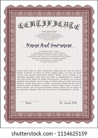 Red Classic Certificate template. Nice design. With complex background. Vector illustration. 