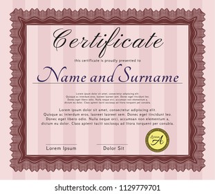 Red Classic Certificate template. Nice design. With guilloche pattern. Detailed. 