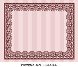 Red Classic Certificate template. Nice design. Detailed. With guilloche pattern and background. 